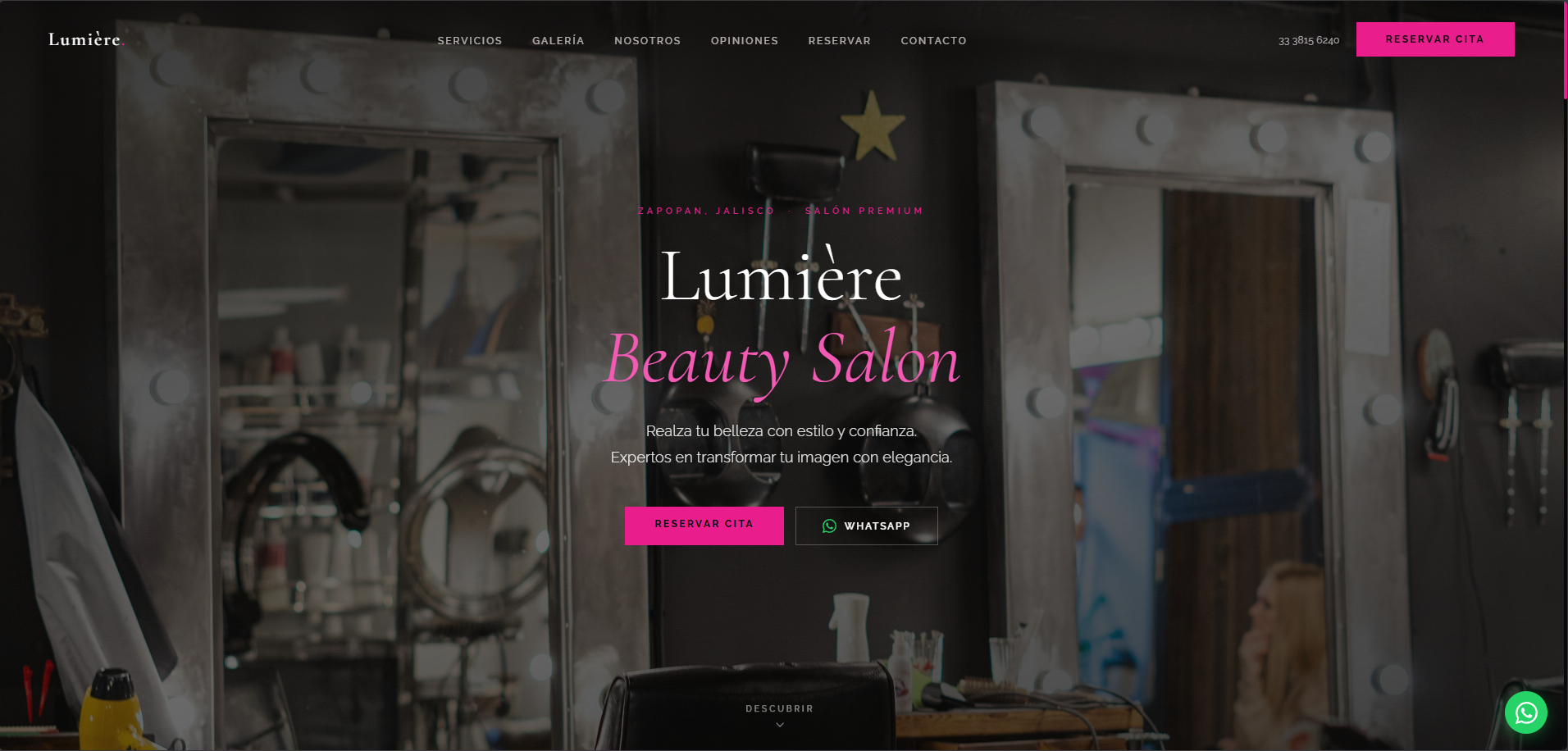 Captura del sitio Lumière Beauty Salon